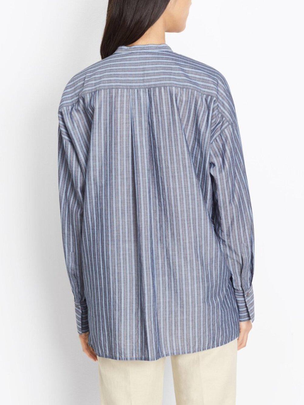 Vince Wide Stripe Oversized Pullover Blouse Coastal Chambray NWT Size S $295 - Picture 3 of 16